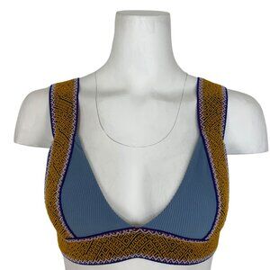 Elysiian Bali Bikini Top XS Blue Embroidered Swimwear